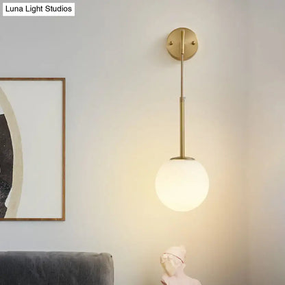 Minimalist gold finish and cream glass wall light bedroom sconce