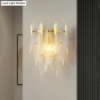 Minimalist gold finish crystal leaf wall sconce bedroom light