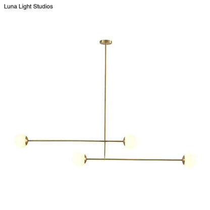 DecorBites™ Minimalist Gold Finish Pendant Light with Opal Glass Shade – 4-Bulb Metallic Island Lamp
