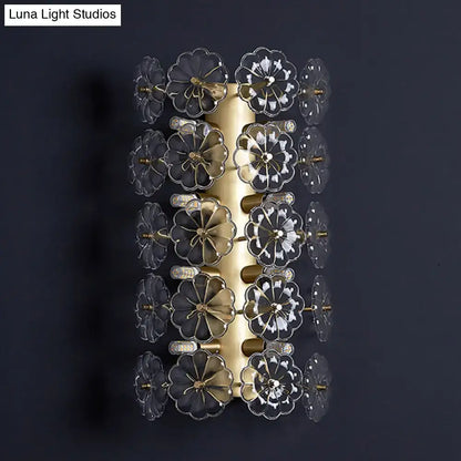 Minimalist gold floral crystal sconce light for bedroom