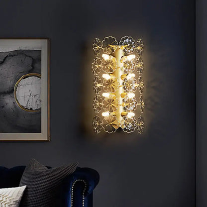 Minimalist gold floral crystal sconce light for bedroom