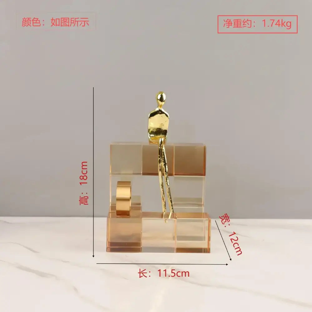 Minimalist gold geometric stair crystal ornament living room decor