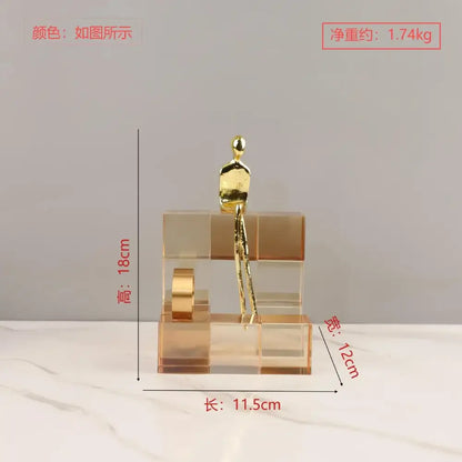 Minimalist gold geometric stair crystal ornament living room decor