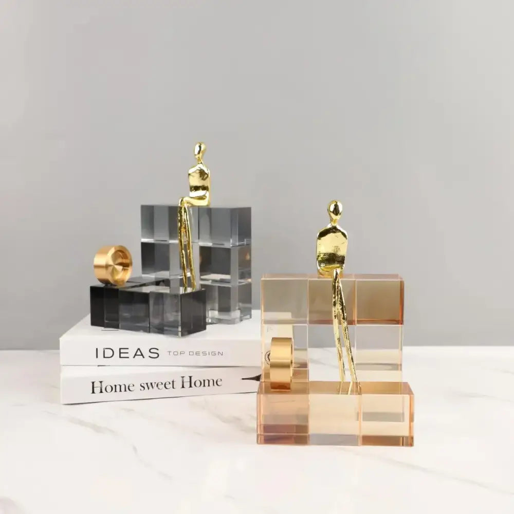 Minimalist gold geometric stair crystal ornament living room decor