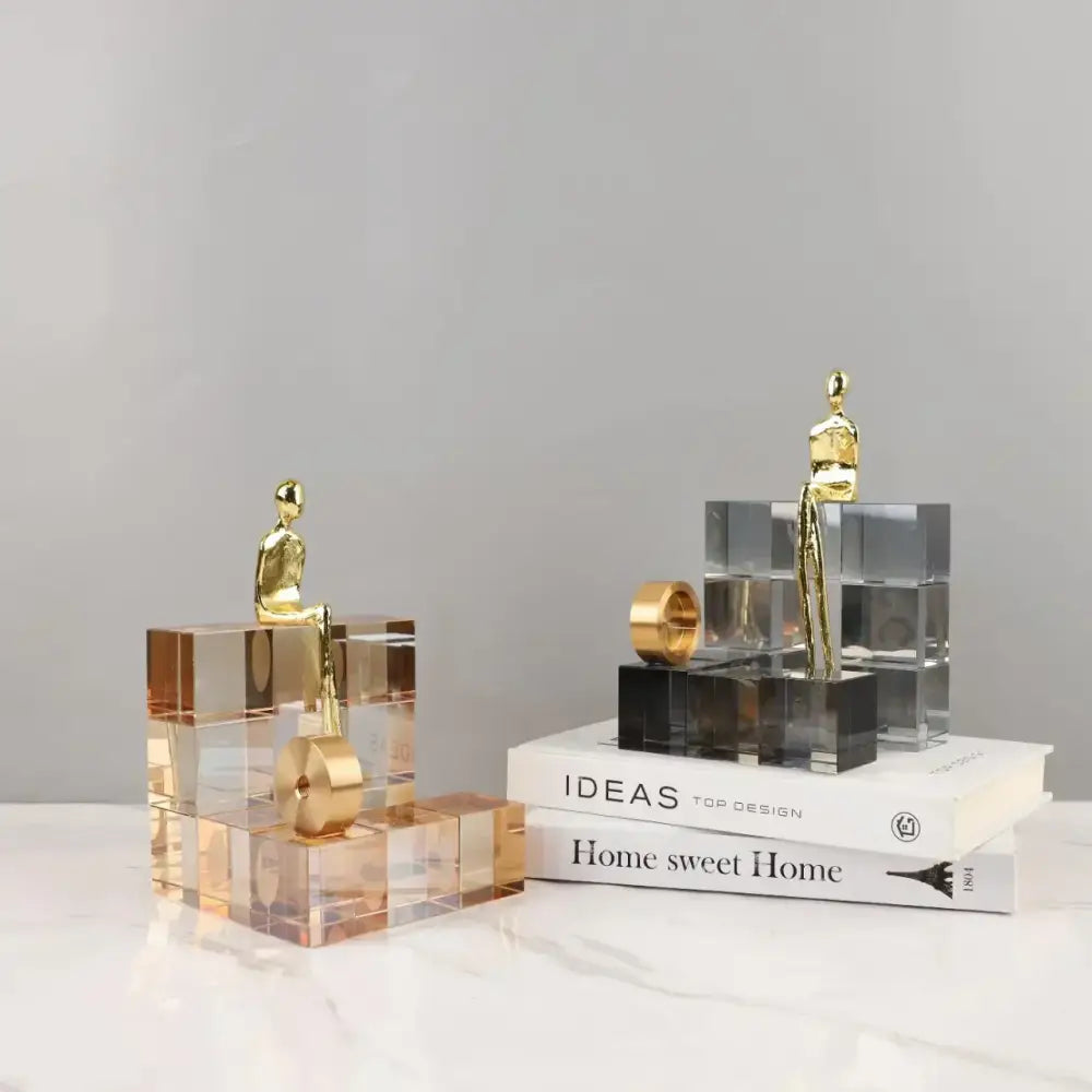 Minimalist gold geometric stair crystal ornament living room decor