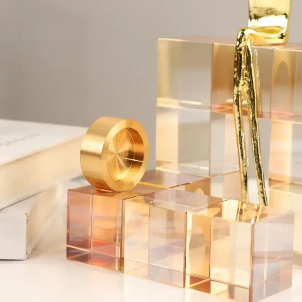 Minimalist gold geometric stair crystal ornament living room decor