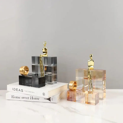 Minimalist gold geometric stair crystal ornament living room decor