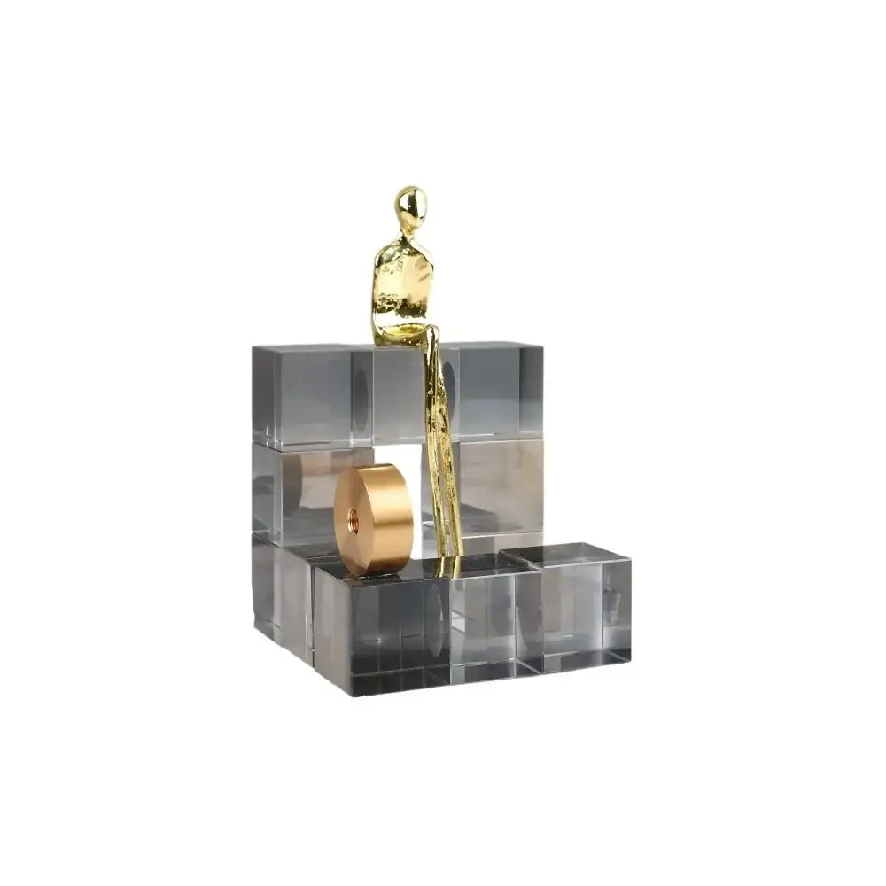 Minimalist gold geometric stair crystal ornament living room decor