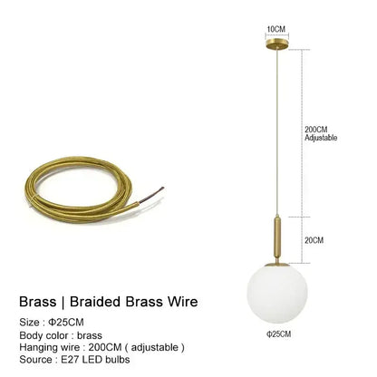 Minimalist gold glass ball led pendant chandelier for kitchen island