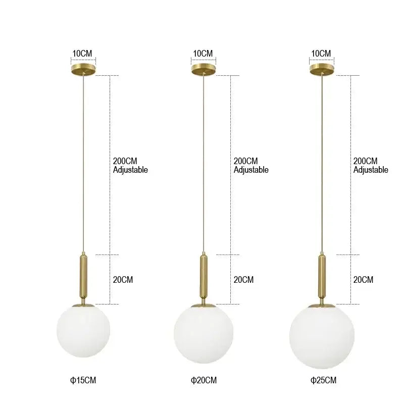Minimalist gold glass ball led pendant chandelier for kitchen island