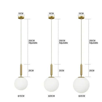 Minimalist gold glass ball led pendant chandelier for kitchen island