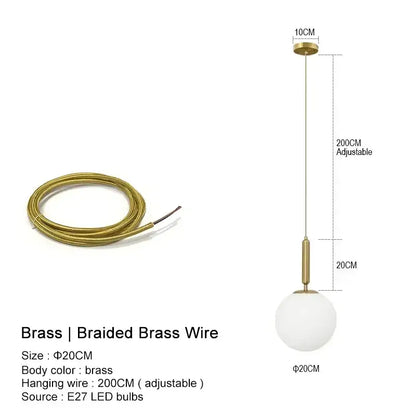 Minimalist gold glass ball led pendant chandelier for kitchen island