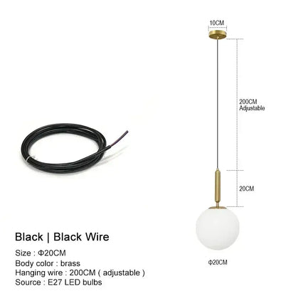 Minimalist gold glass ball led pendant chandelier for kitchen island