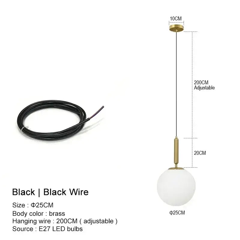 Minimalist gold glass ball led pendant chandelier for kitchen island