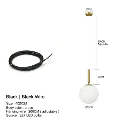 Minimalist gold glass ball led pendant chandelier for kitchen island