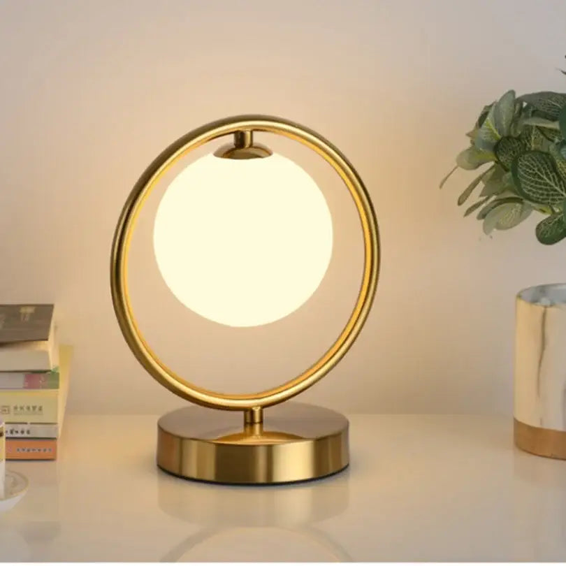 Minimalist gold glass ball led table lamp for bedroom decor