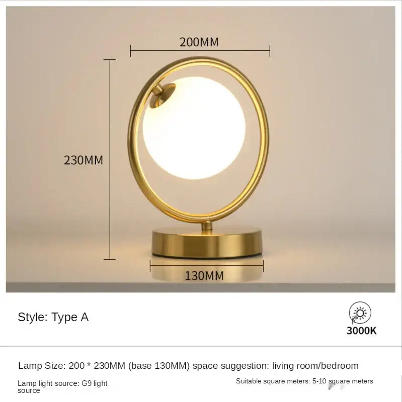 Minimalist gold glass ball led table lamp for bedroom decor