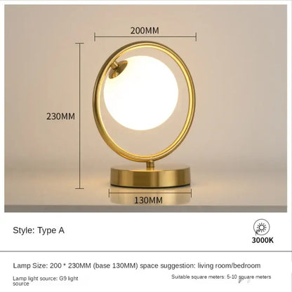 Minimalist gold glass ball led table lamp for bedroom decor