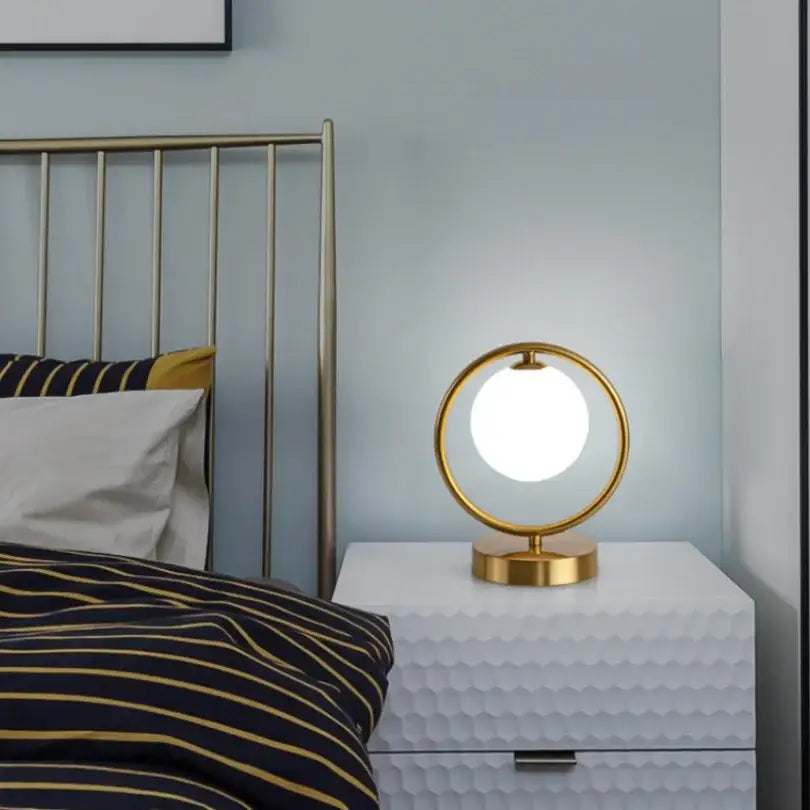 Minimalist gold glass ball led table lamp for bedroom decor