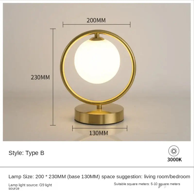 Minimalist gold glass ball led table lamp for bedroom decor