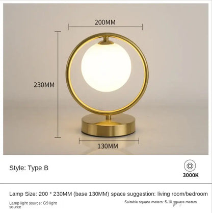 Minimalist gold glass ball led table lamp for bedroom decor