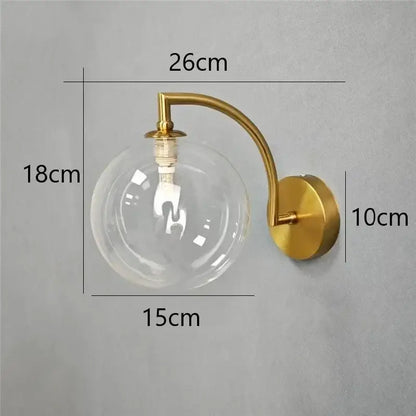 Minimalist gold glass ball wall sconce for bedroom