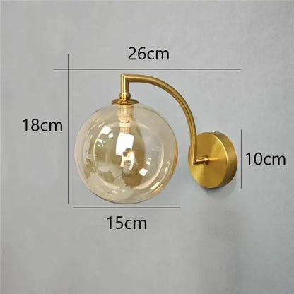 Minimalist gold glass ball wall sconce for bedroom