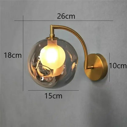 Minimalist gold glass ball wall sconce for bedroom