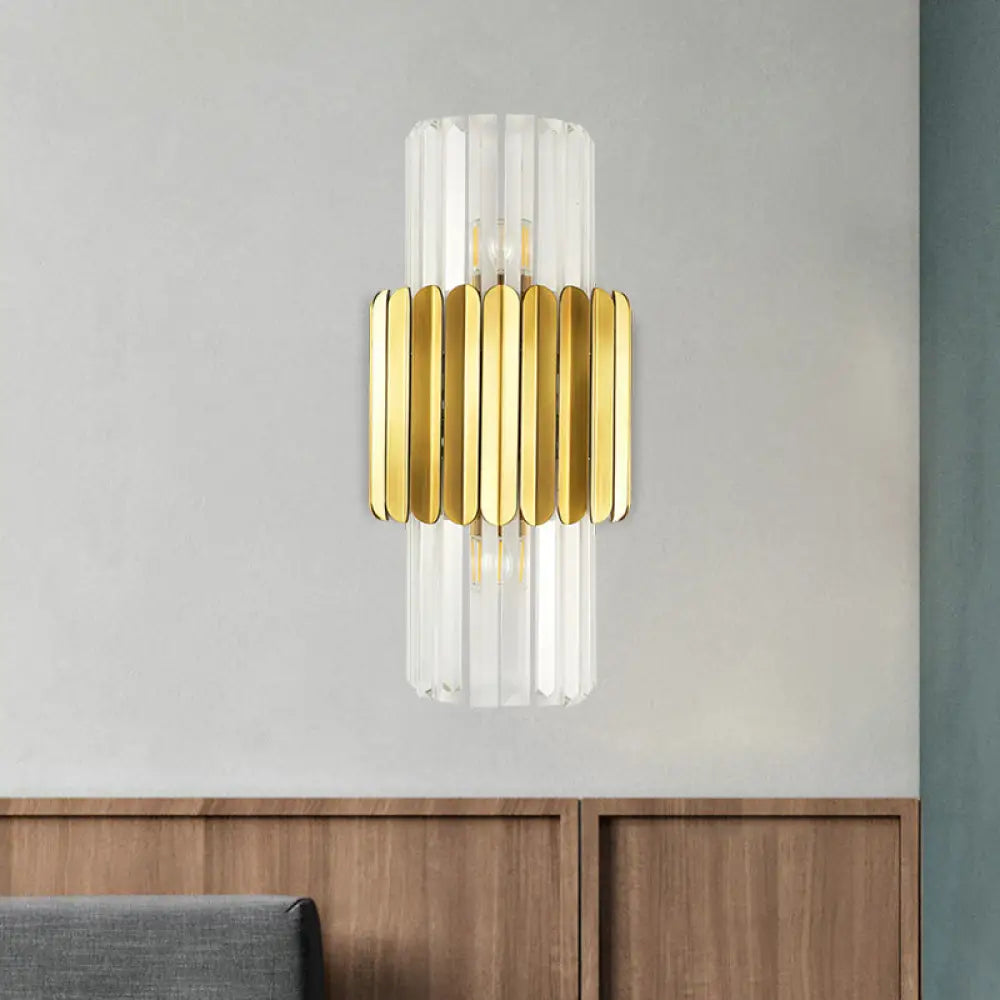 DecorBites™ Minimalist Gold Half-Cylinder Crystal Sconce Light Fixture - 2 Lights for Bedroom Wall Lighting
