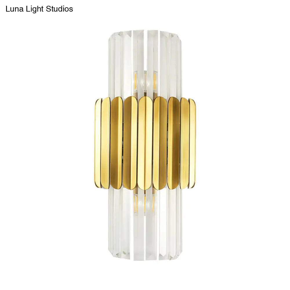 DecorBites™ Minimalist Gold Half-Cylinder Crystal Sconce Light Fixture - 2 Lights for Bedroom Wall Lighting