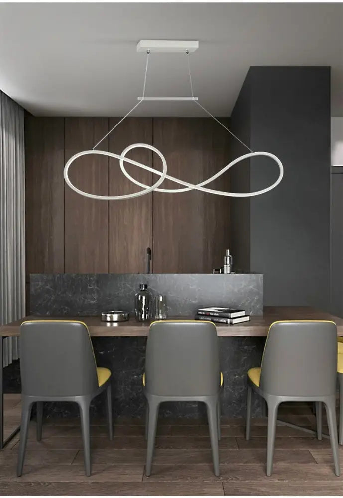 Minimalist gold infinity led strip island light dining room