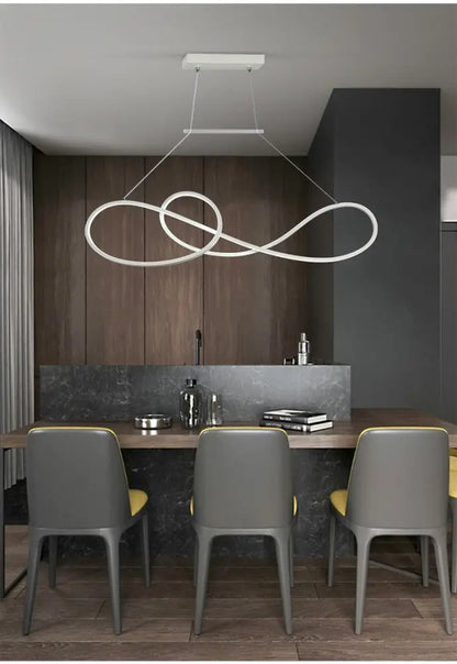 Minimalist gold infinity led strip island light dining room