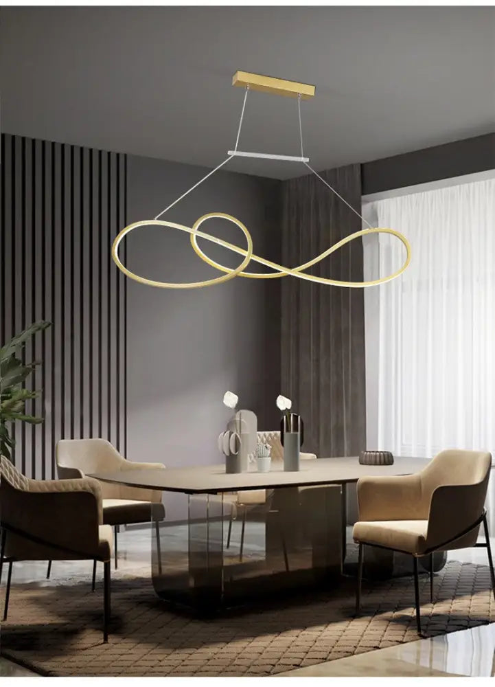 Minimalist gold infinity led strip island light dining room
