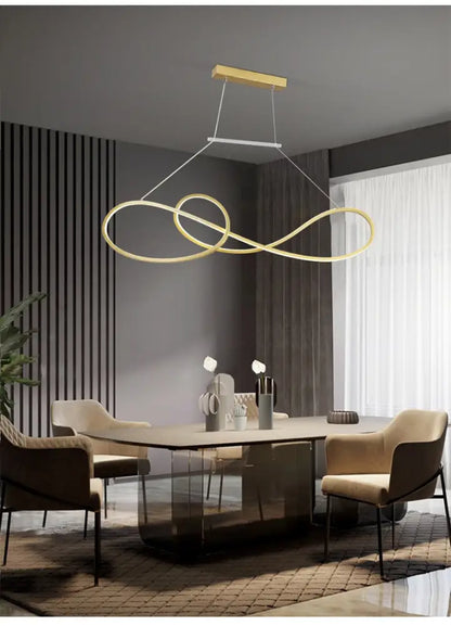 Minimalist gold infinity led strip island light dining room