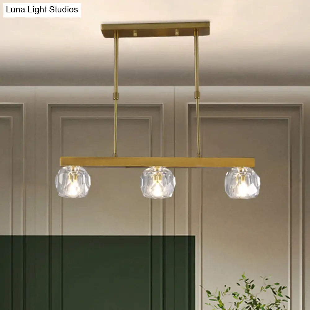 DecorBites™ Minimalist Gold Island Pendant Light with Faceted Crystal Sphere and Linear Design - 3/4 Lights Hanging Lamp Kit