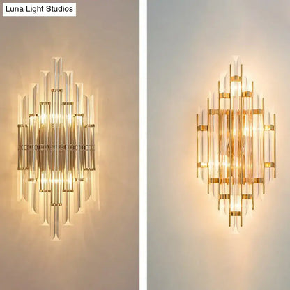 Minimalist gold k9 crystal wall sconce light living room rhombus