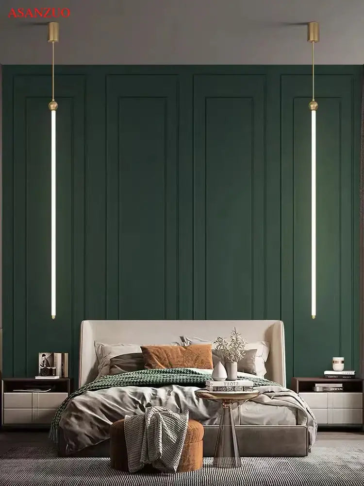 Minimalist gold led strip pendant light for dining room