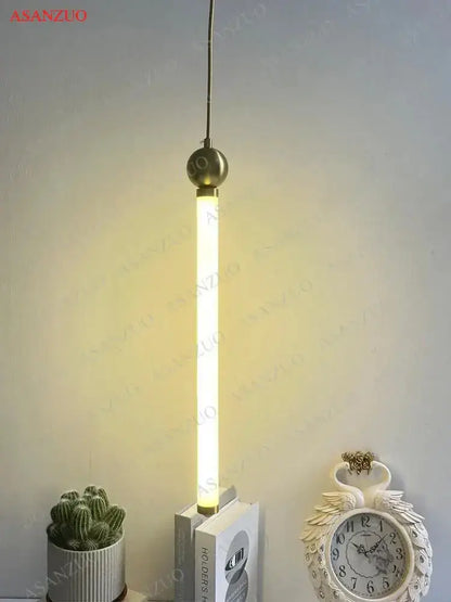 Minimalist gold led strip pendant light for dining room