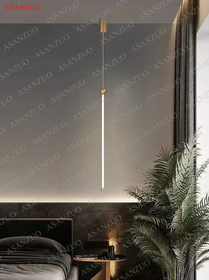 Minimalist gold led strip pendant light for dining room