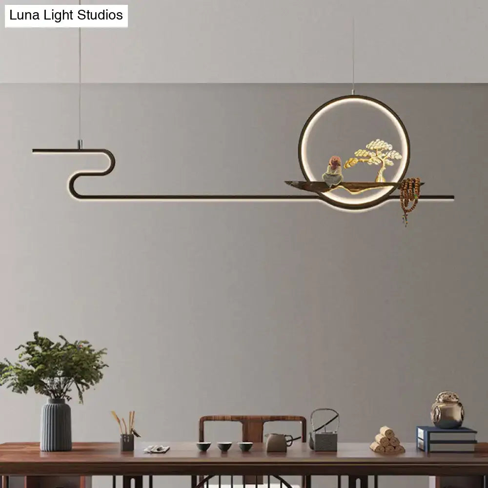 Minimalist gold linear hanging lamp study room bonsai tree design