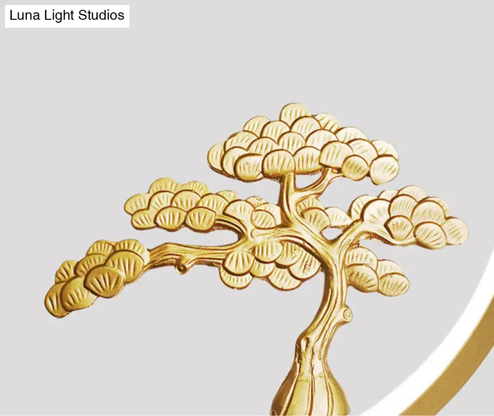 Minimalist gold linear hanging lamp study room bonsai tree design
