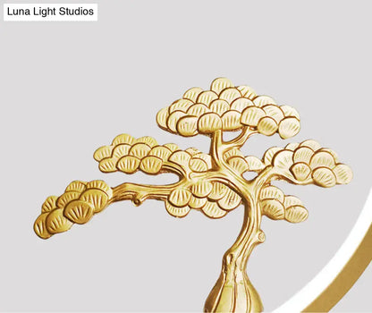 Minimalist gold linear hanging lamp study room bonsai tree design