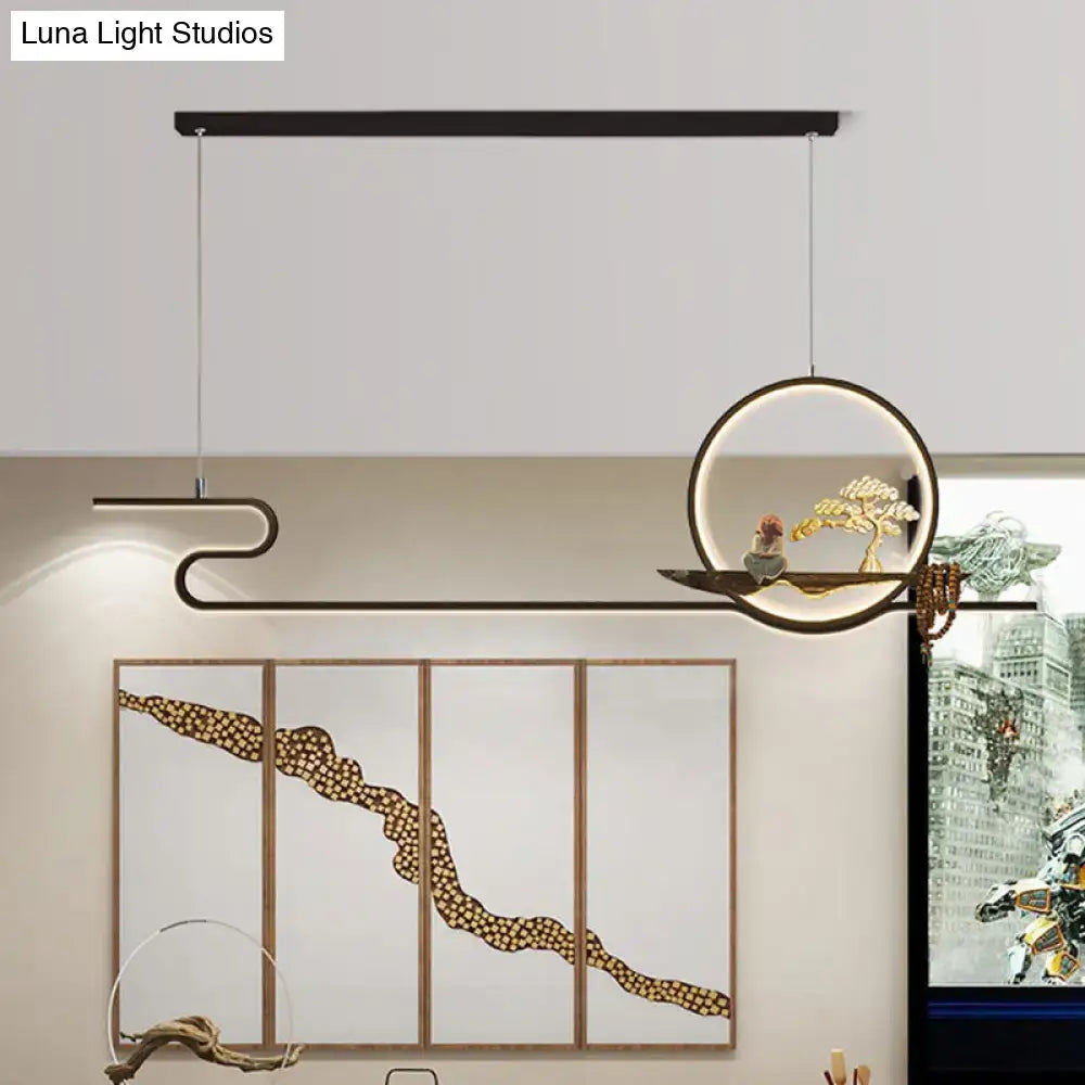 Minimalist gold linear hanging lamp study room bonsai tree design