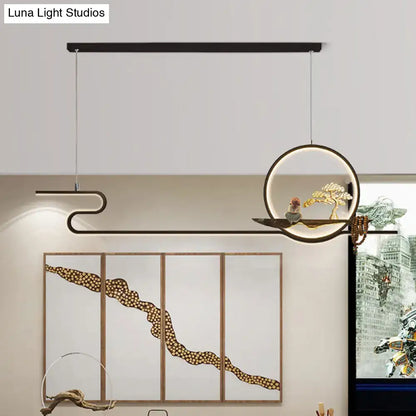 Minimalist gold linear hanging lamp study room bonsai tree design
