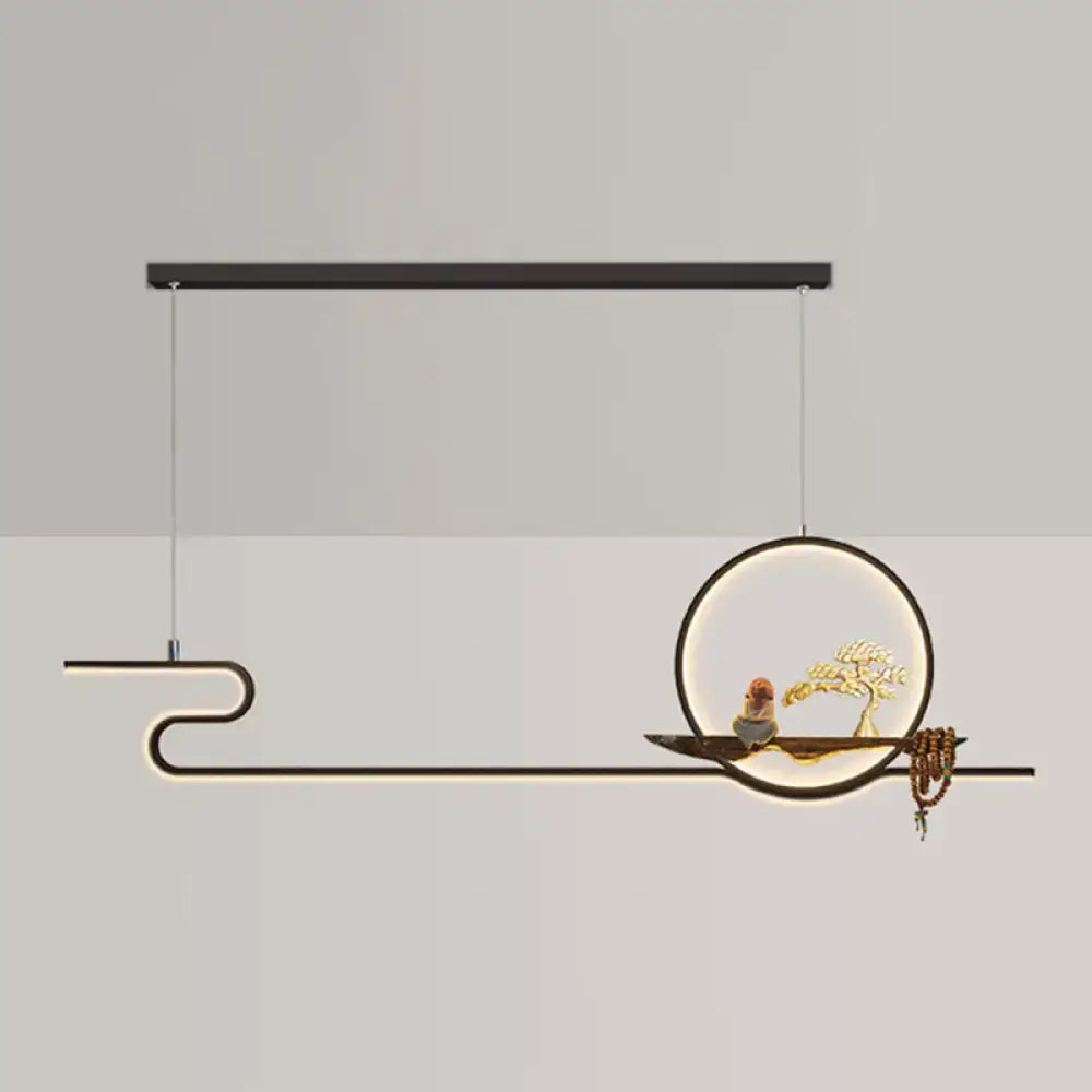 Minimalist gold linear hanging lamp study room bonsai tree design