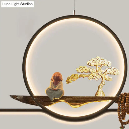 Minimalist gold linear hanging lamp study room bonsai tree design