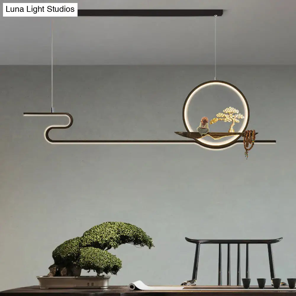 Minimalist gold linear hanging lamp study room bonsai tree design