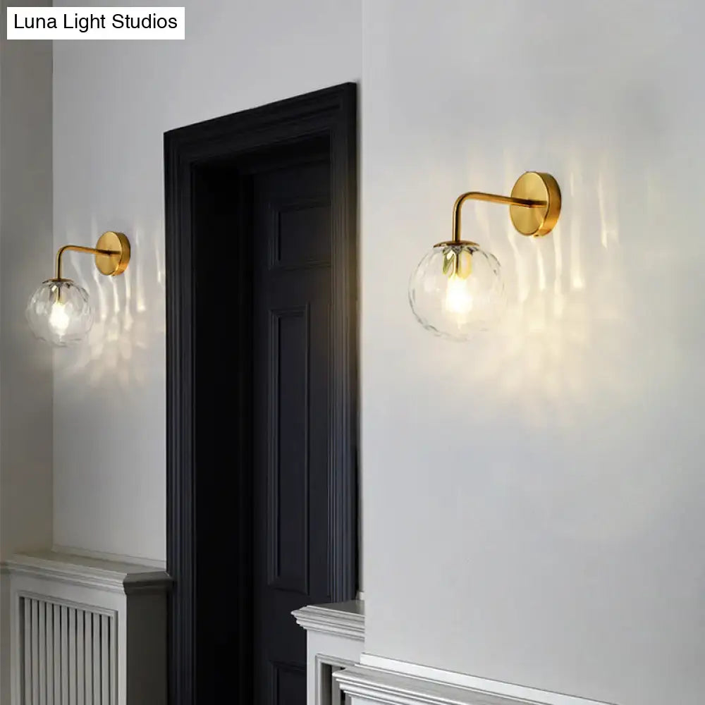 Minimalist gold rippled glass sphere wall lamp for bedroom