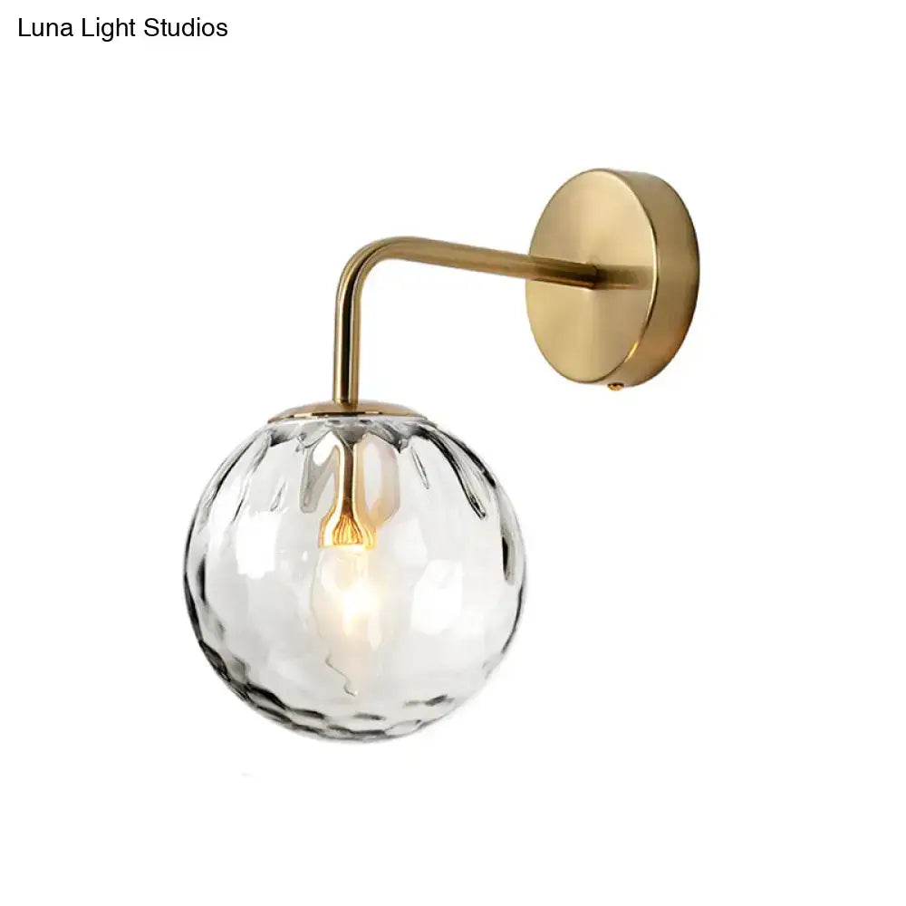 Minimalist gold rippled glass sphere wall lamp for bedroom