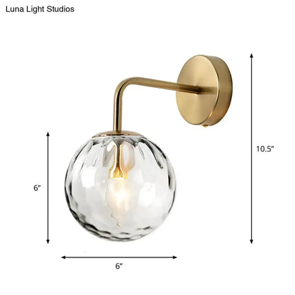 Minimalist gold rippled glass sphere wall lamp for bedroom
